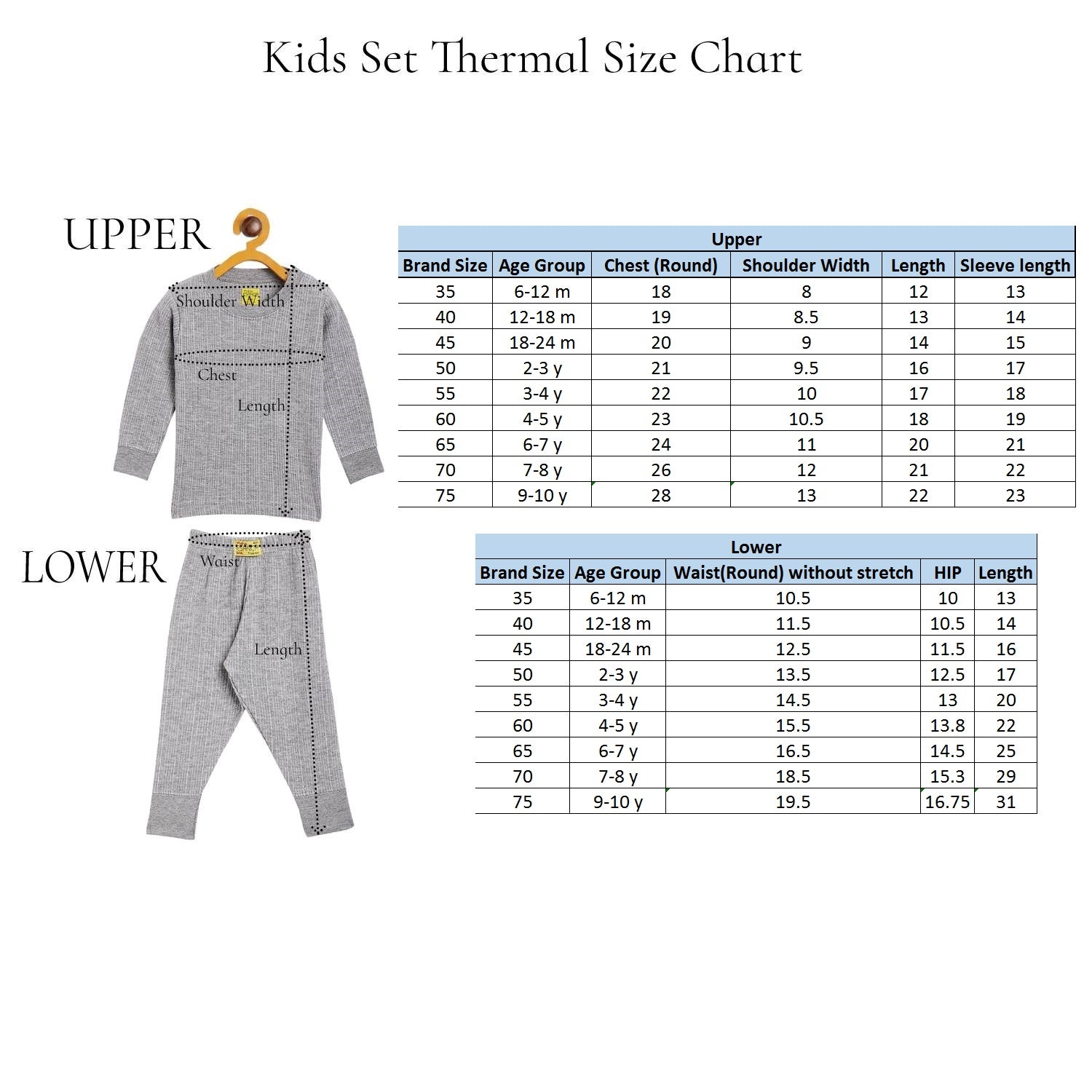 Neva Velveti Scoop Neck Full Sleeves Upper and Lower Warmer/Thermal Upper for Kids Unisex (For Boys and Girls)-Off White
