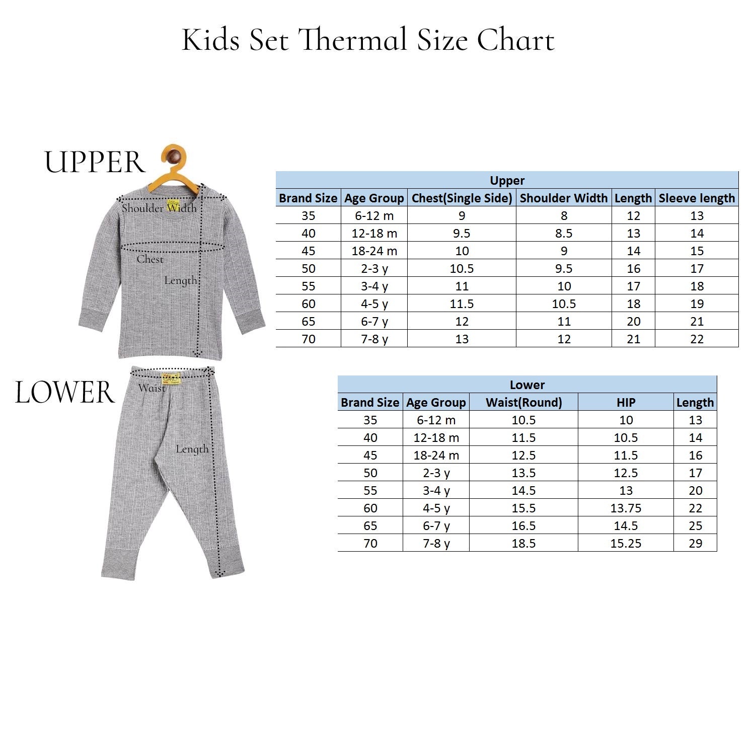 Neva Kid's Round Neck Full Sleeve Thermal Upper & Bottom Set- Denim Milange