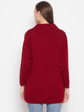Livfree Women's Collar Neck Full Sleeves Solid Cardigan - Red