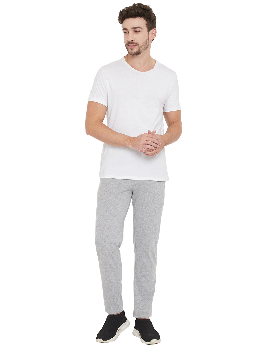 Livfree Men's Track Pant in Solid Pattern Back and Side pockets - Milange Grey