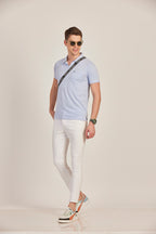 Neva Men's Polo Neck T-Shirt with Chest Pocket-Light Blue Milange