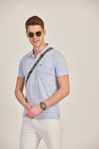 Neva Men's Polo Neck T-Shirt with Chest Pocket-Light Blue Milange