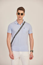 Neva Men's Polo Neck T-Shirt with Chest Pocket-Light Blue Milange
