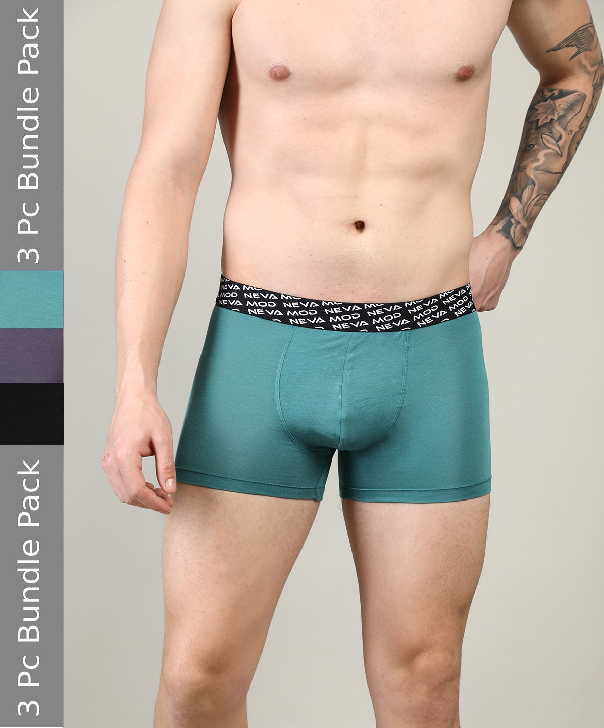 Neva Modal Solid Short Trunk Underwear for Men- Sea Green, Steel Grey, Black Collection (Pack of 3)