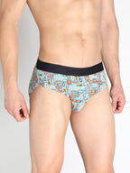 Neva Modal Base Super soft Mens Printed V-Shape Brief- Sky
