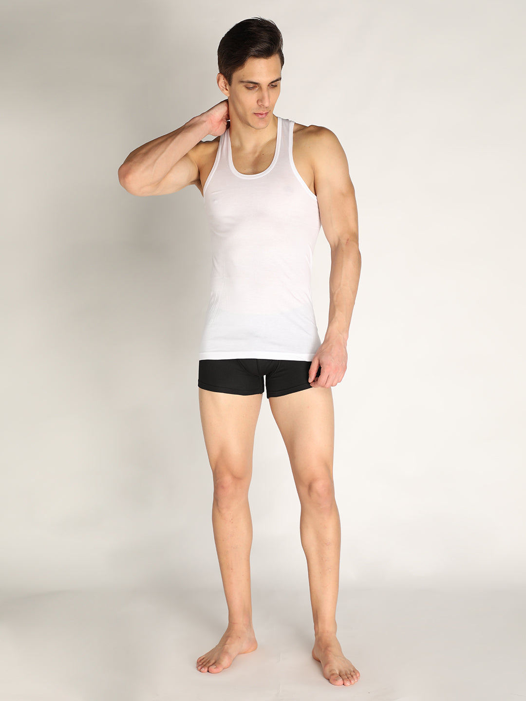 Neva Men's White Round Neck Sleeveless Super Soft Cotton Modal Base Innerwear Upper Banian Vest - Gym Vest for Men- Pack of 4 Pcs