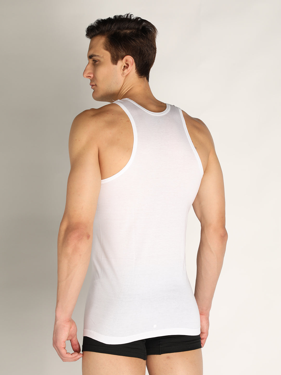 Neva Men's White Round Neck Sleeveless Super Soft Cotton Modal Base Innerwear Upper Banian Vest - Gym Vest for Men- Pack of 4 Pcs