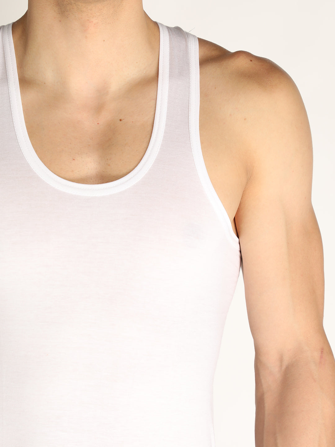 Neva Men's White Round Neck Sleeveless Super Soft Cotton Modal Base Innerwear Upper Banian Vest - Gym Vest for Men- Pack of 4 Pcs